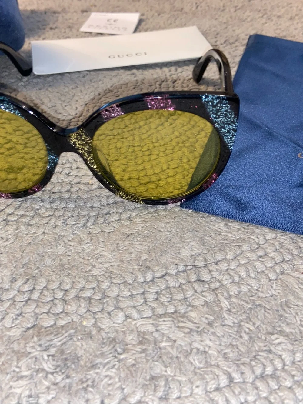 Gucci Women’s Round Glitter Frame Sunglasses in Black with Multicolor Sparkle